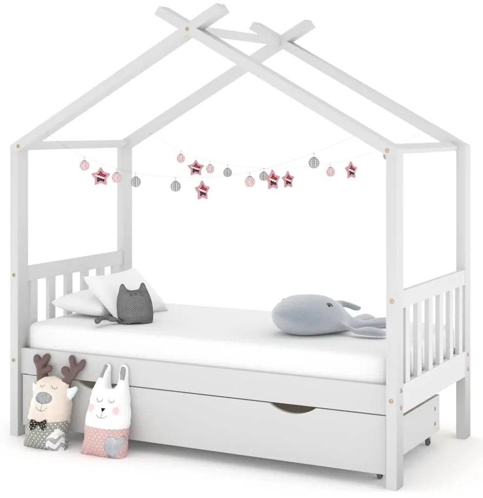 Estrutura cama criança c/ gaveta 80x160 cm pinho maciço branco