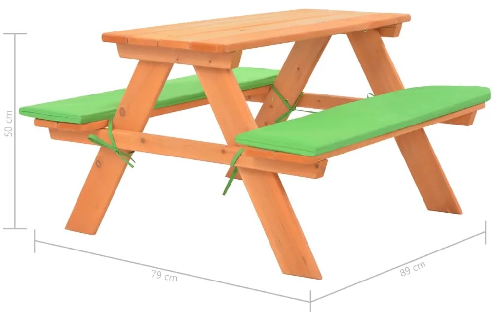 Mesa de piquenique infantil c/ bancos 89x79x50cm abeto maciço