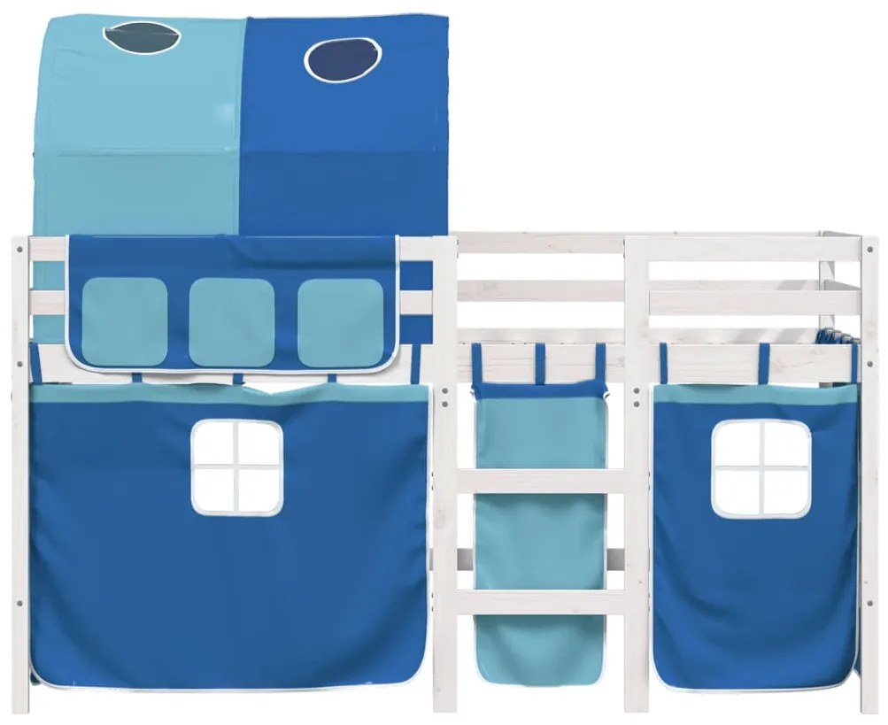 Cama alta para criança com túnel 80x200 cm pinho maciço azul