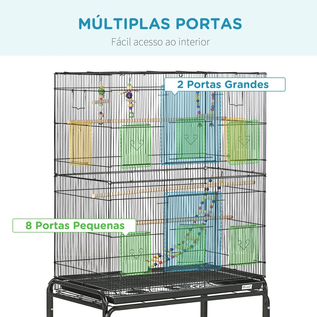 PawHut Gaiola para Pássaros com Rodas 79x49x133 cm Gaiola Metálica Gra