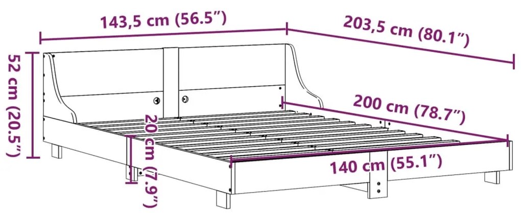 Cama sem colchão 140x200 cm madeira de pinho maciça branco