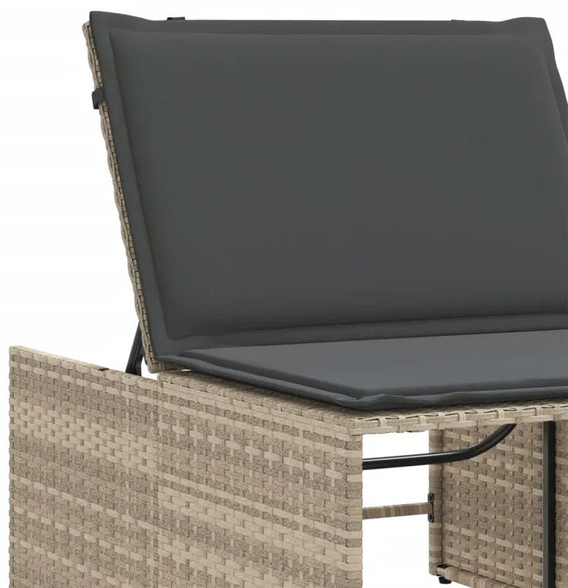 Espreguiçadeiras modulares com mesa 2 pcs vime PE cinzento-claro