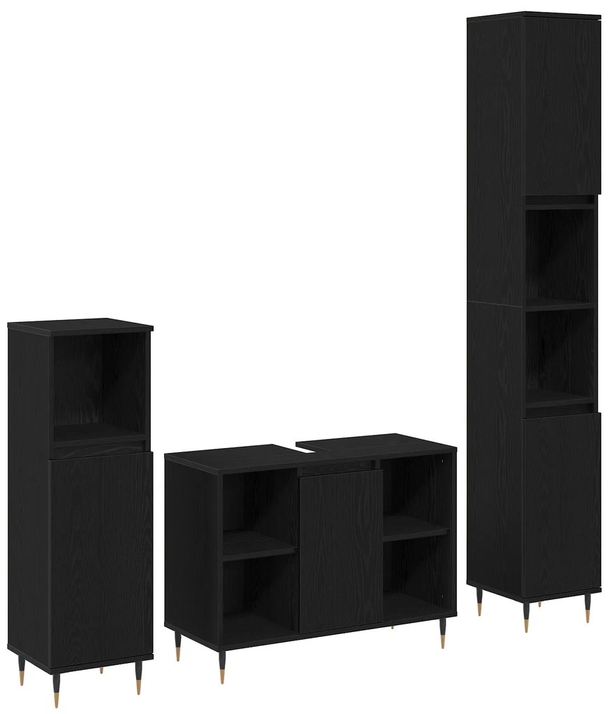 Conjunto de Móveis para Casa de Banho vidaXL 3 peças Carvalho Preto Ma