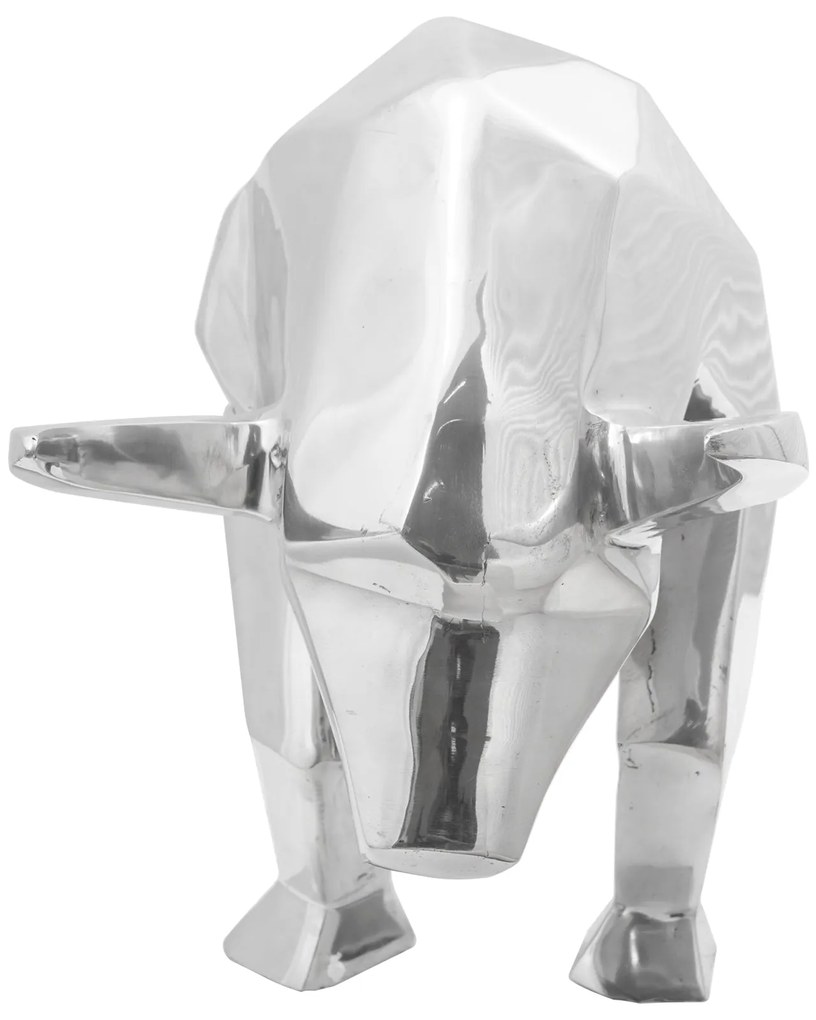 Escultura de Touro vidaXL Prateada 74x23x39 cm Alumínio