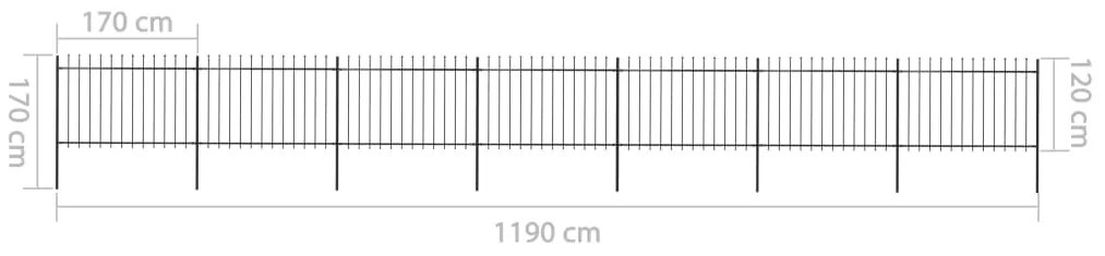 Cerca de jardim com topo em lanças 11,9x1,2 aço preto