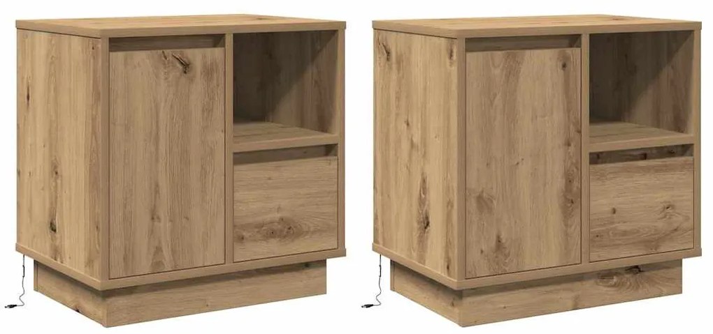 vidaXL Armário de Cabeceira com gaveta 2 pcs Carvalho Artesanal