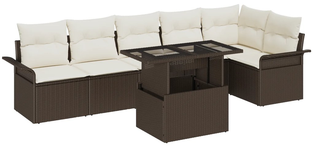 Conjunto de Sofá de Jardim de 7 Peças com Almofadas Rattan Poliéster M