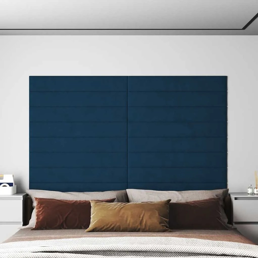 Painel de parede 12 pcs 90x15 cm veludo 1,62 m² azul