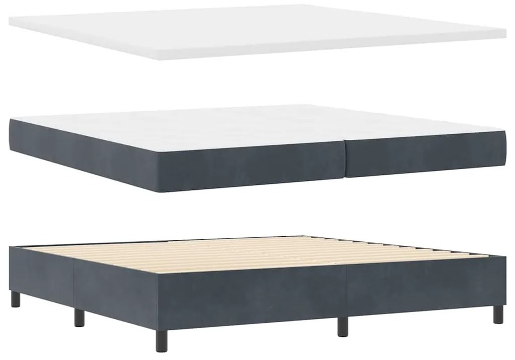 Cama Box Spring com Colchão e Banco Cinza Escuro 200x200 cm Veludo