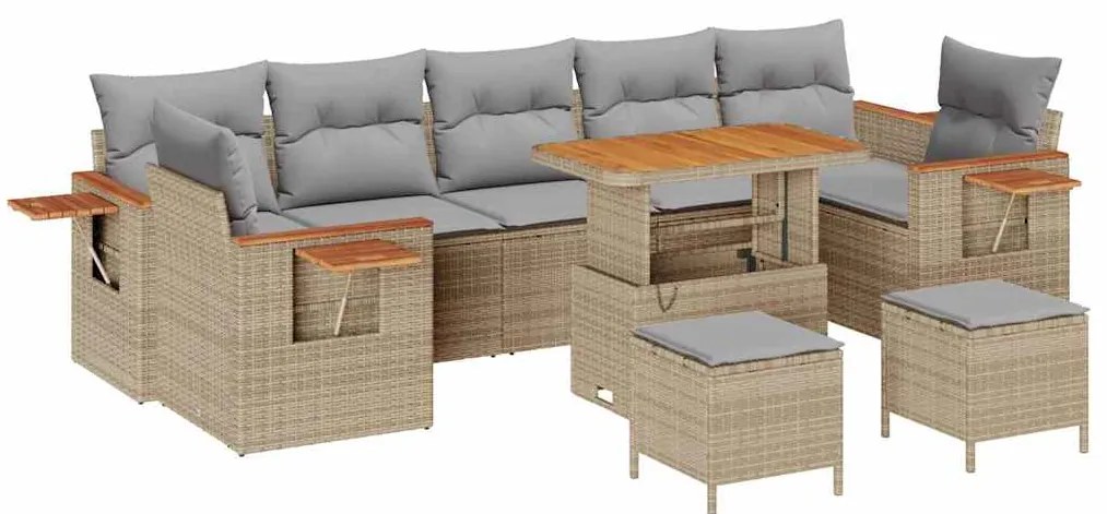 Conjunto de Sofá de Jardim vidaXL de 10 Peças com Almofadas Bege Vime