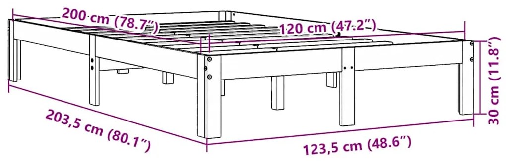 Cama sem colchão 120x200 cm madeira pinho maciça castanho-mel