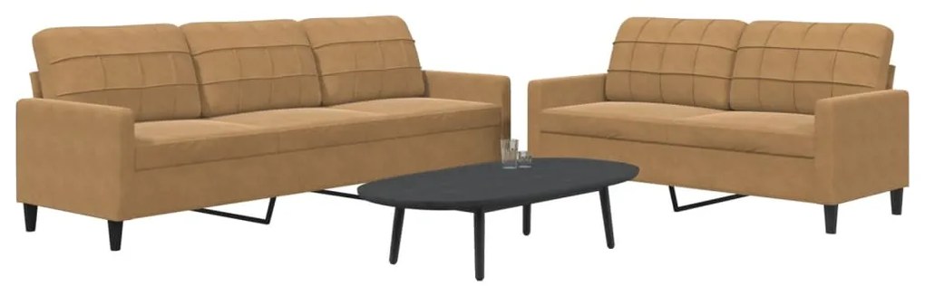 2 pcs conjunto de sofás com almofadões veludo castanho