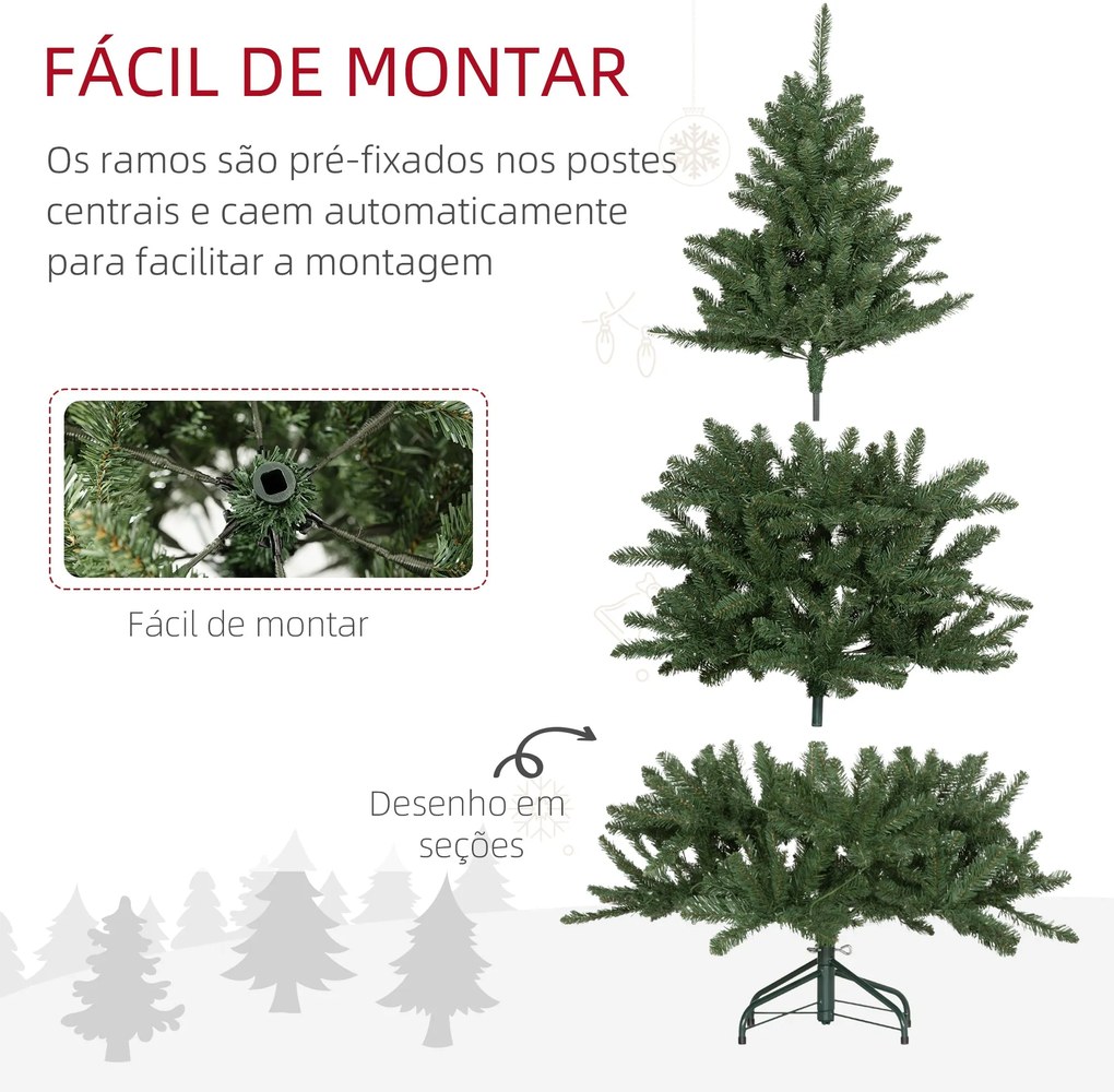 HOMCOM Árvore de Natal 150 cm Árvore de Natal Artificial com 220 Luzes