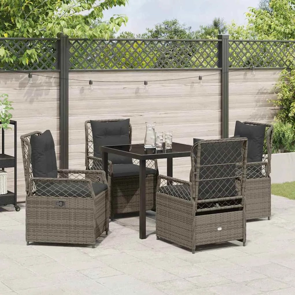 Conjunto de Jantar de Jardim 5 Peças Cinza em Rattan Sintético