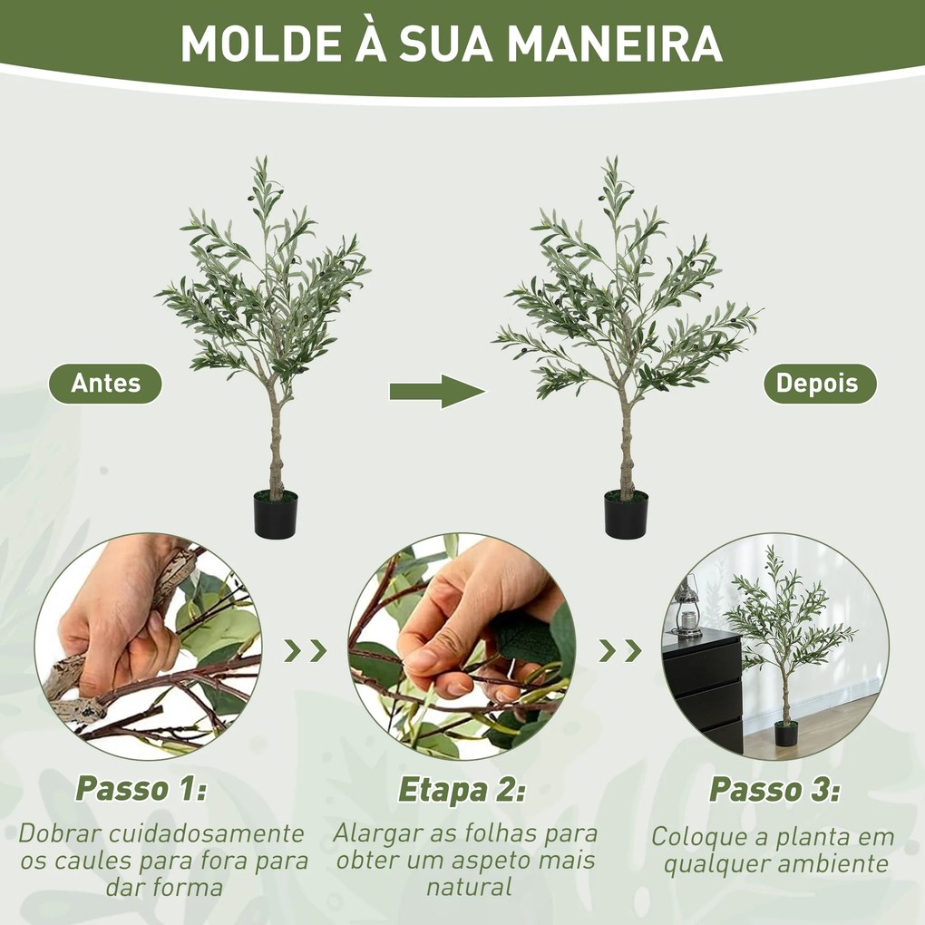 Oliveira Artificial Planta Artificial Decorativa de Interior com 20 Azeitonas Decoração  Ø15x120 cm Verde