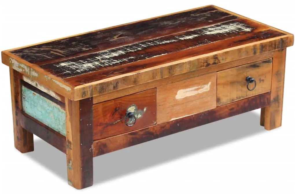 Mesa de centro + gavetas 90x45x35 cm madeira reciclada maciça