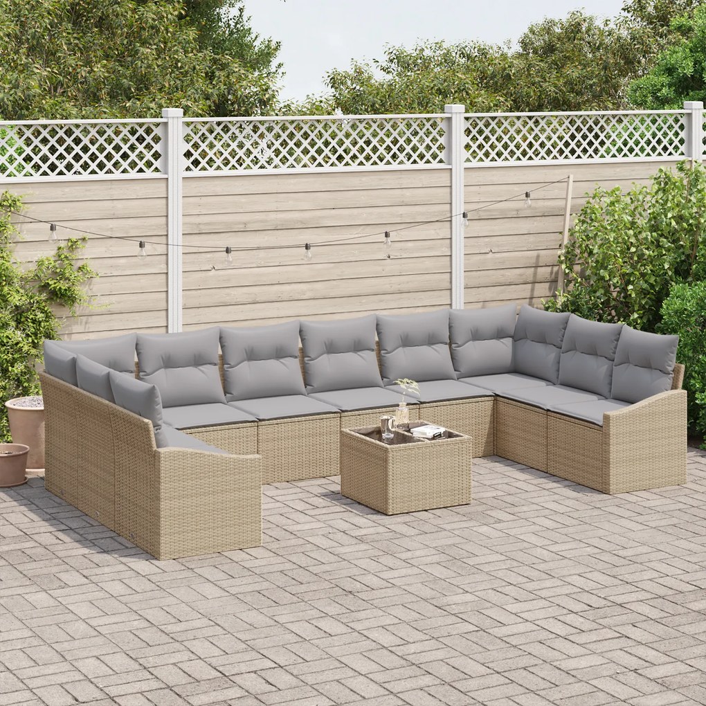 Conjunto de Jantar para Jardim com 11 Peças e Almofadas em Rattan Sint