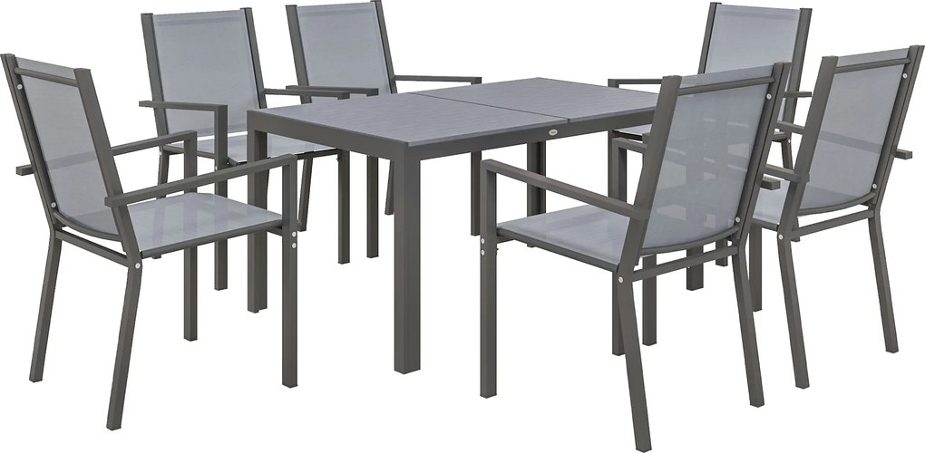 Outsunny Conjunto de Mesa e Cadeiras de Jardim de 7 peças com Cadeiras Empilháveis e Estrutura de Aço para Terraço Cinza Claro | Aosom Portugal