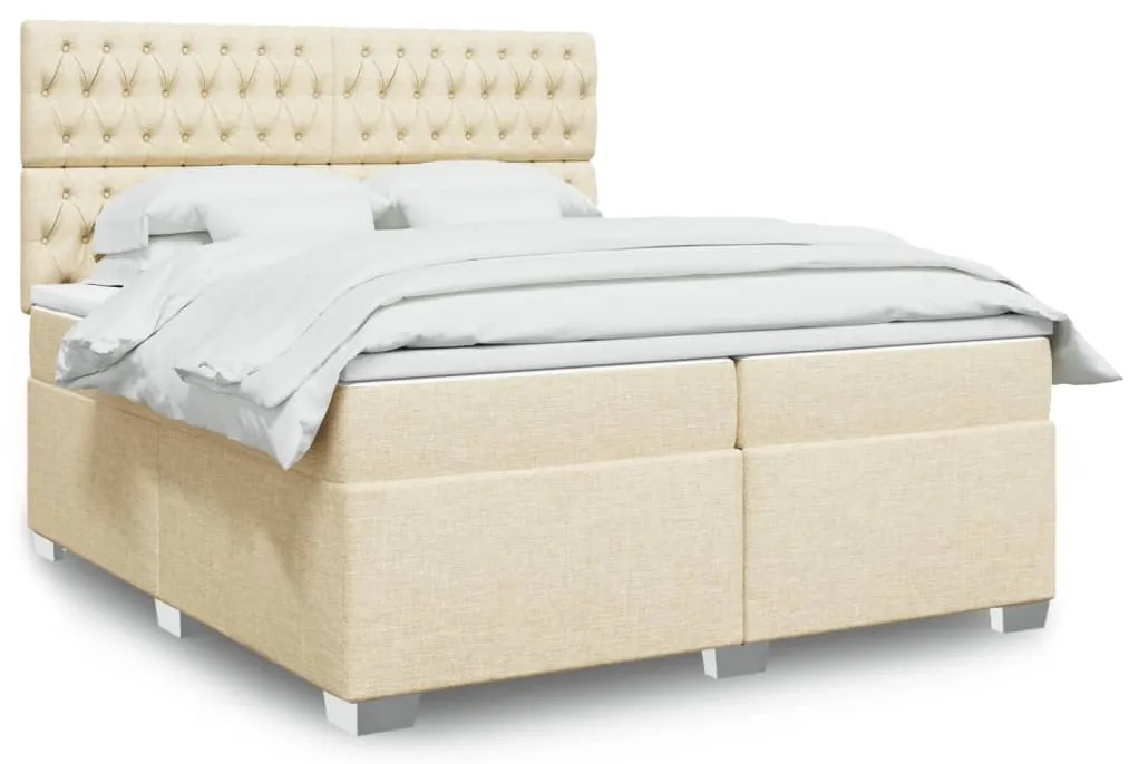 vidaXL Cama com molas/colchão 200x200 cm tecido cor creme