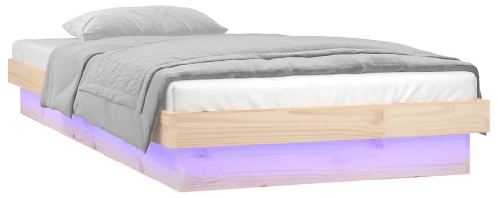 Estrutura de cama com luzes LED 100x200 cm madeira maciça