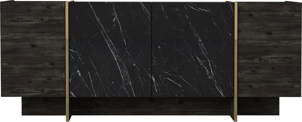 Aparador Veyron – Preto e Dourado, 180x46.6x75.5 cm – Design Moderno G