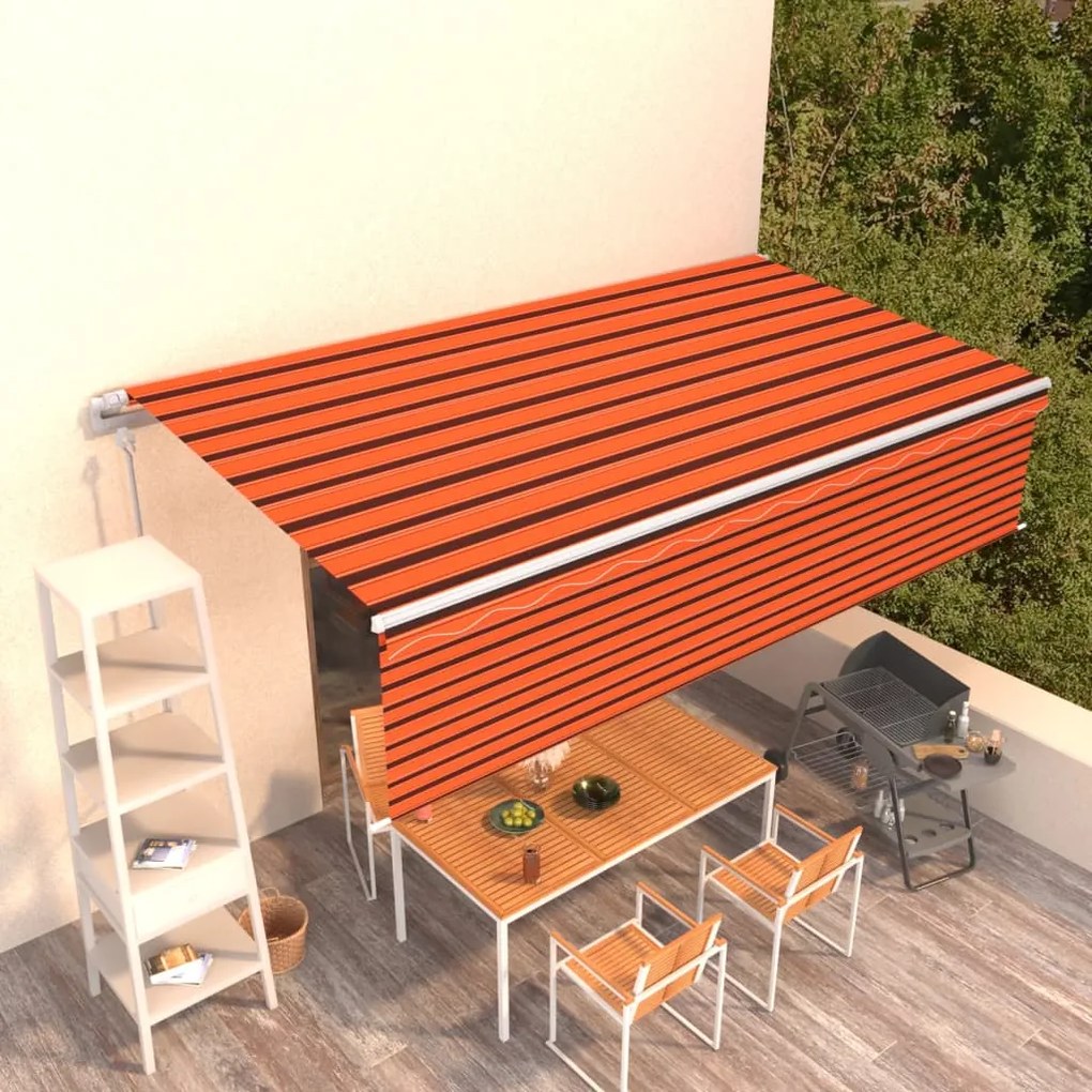 vidaXL Toldo retrátil automático com estore 6x3 m laranja e castanho