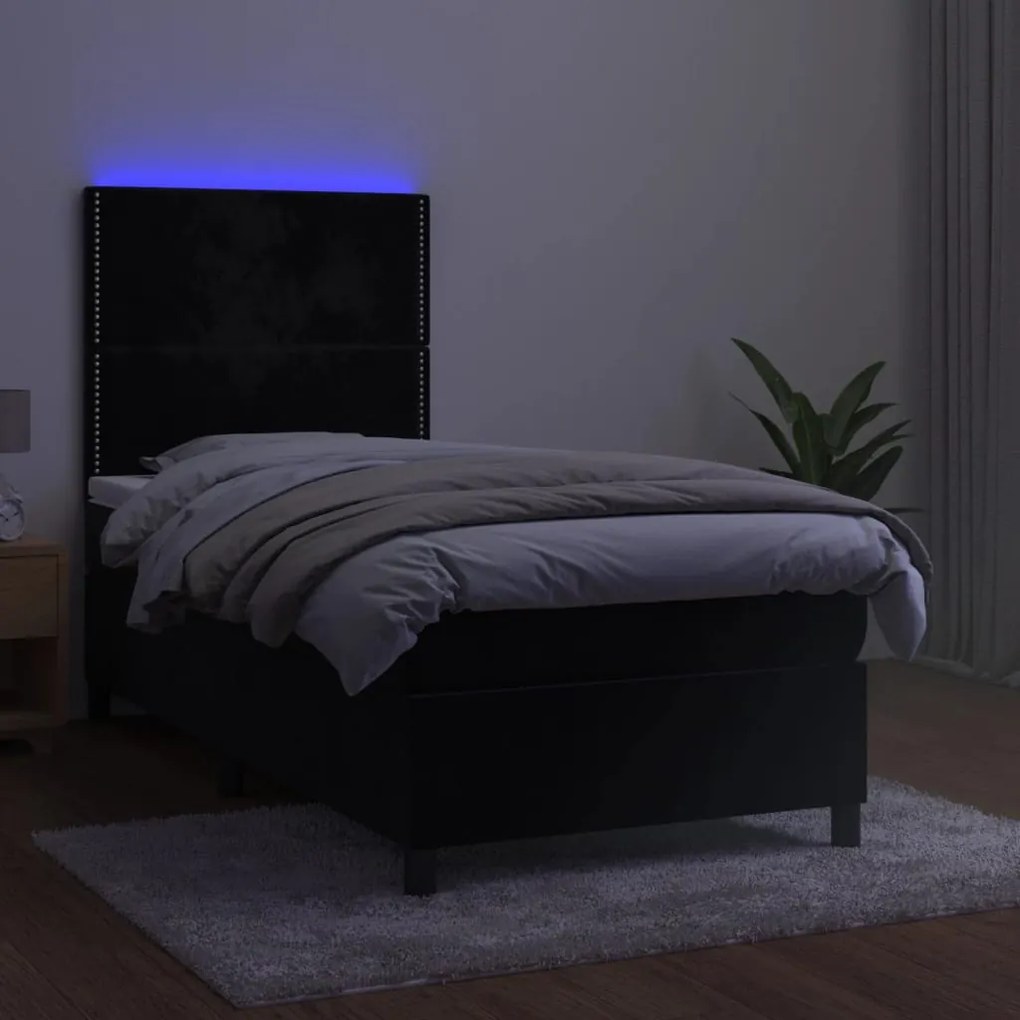 Cama box spring c/ colchão/LED 80x200 cm veludo preto