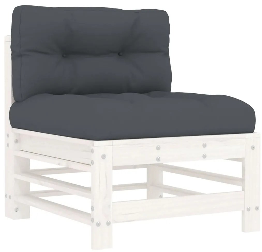 5pcs conjunto lounge jardim c/ almofadões madeira maciça branco