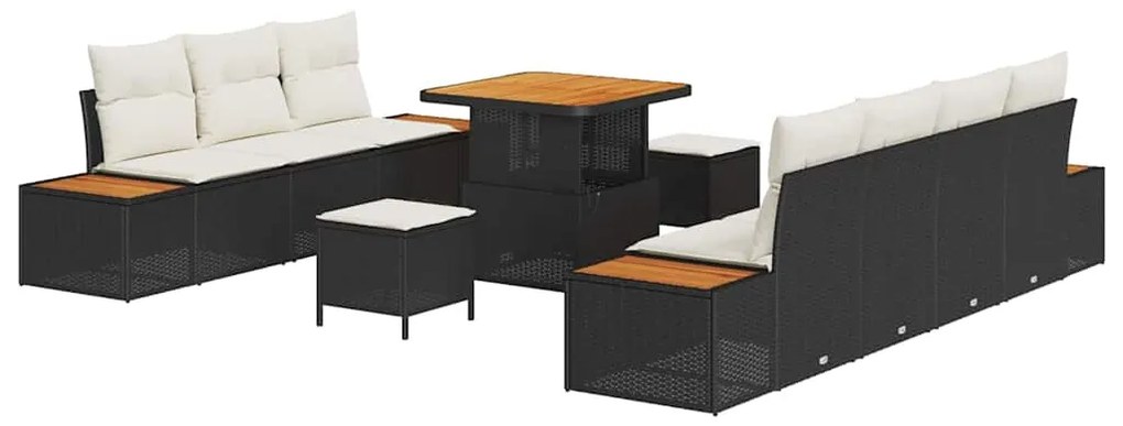 Conjunto de Sofá de Jardim com 10 Peças com Almofadas Preto Rattan Pol