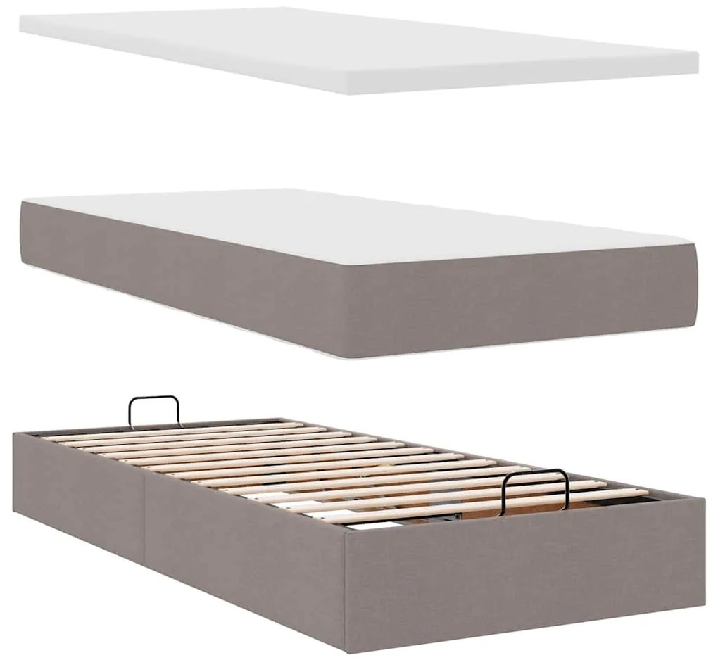 Estrutura de cama otomana com colchão tecido cinzento 100x200cm