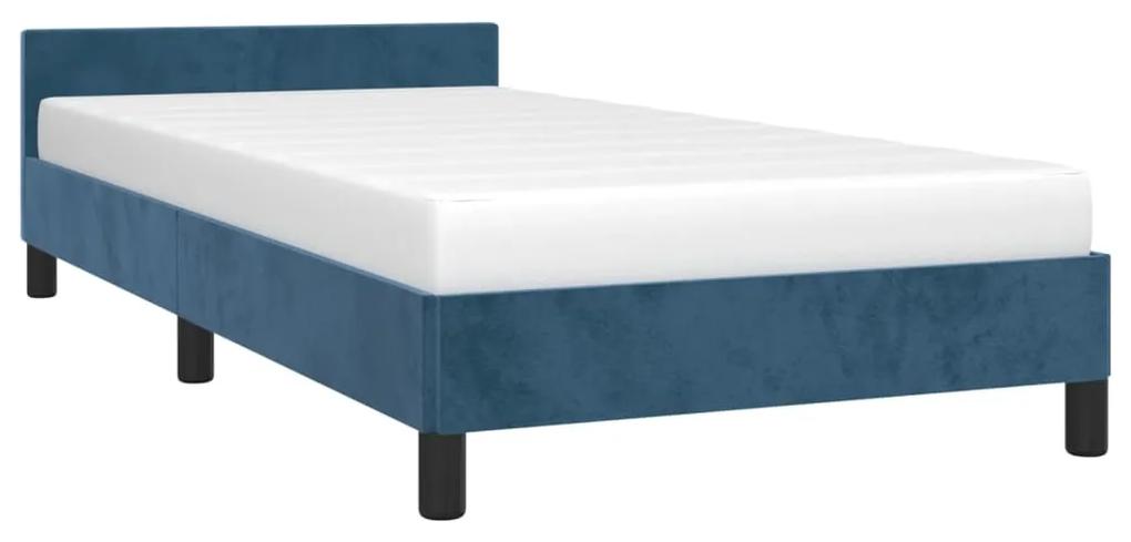 Estrutura de cama c/ cabeceira 90x190 cm veludo azul-escuro
