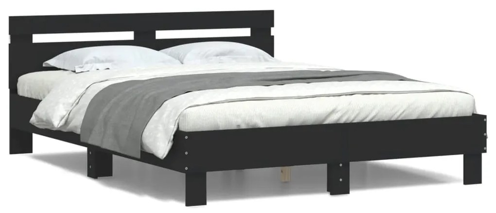 vidaXL Estrutura de cama com cabeceira e luzes LED 140x200 cm preto