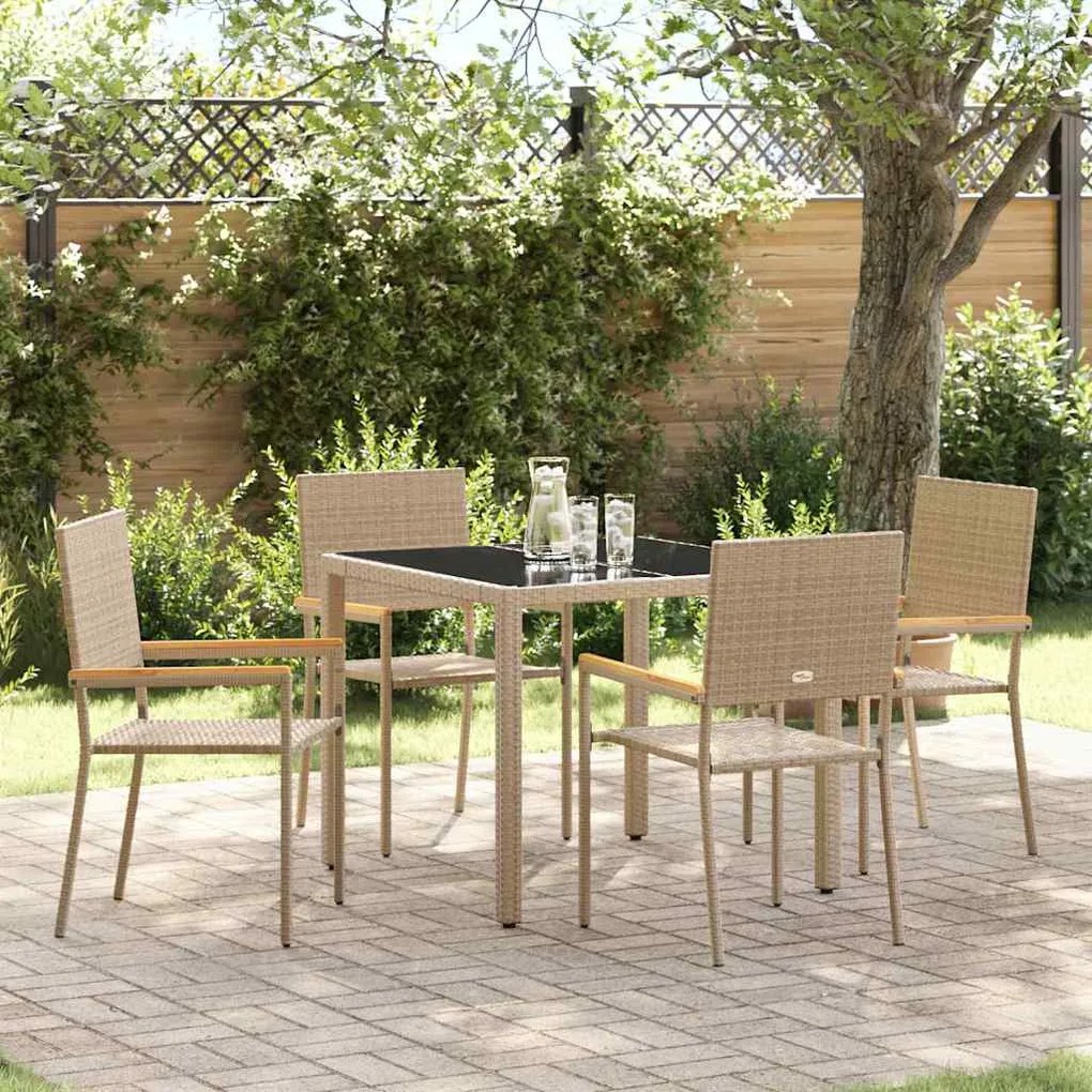 Conjunto de Jantar de Jardim vidaXL com 5 Peças Bege Rattan
