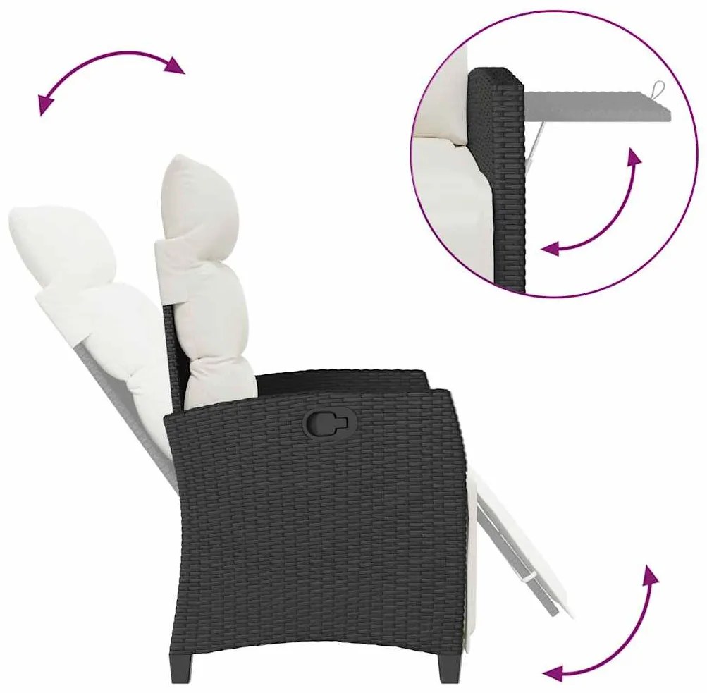 Cadeira de jardim reclinável com mesa de apoio vime PE preto