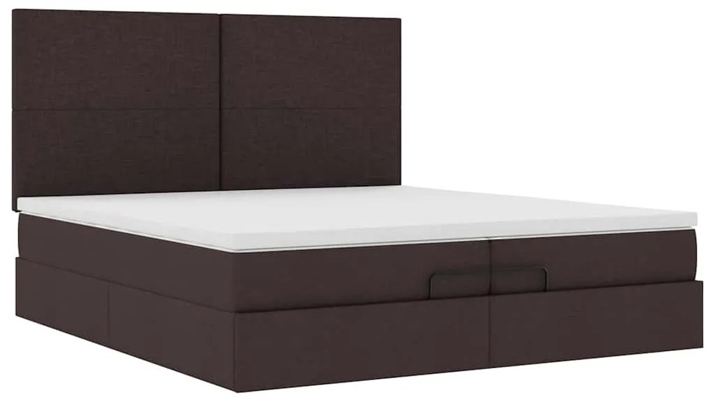 Estrutura de cama otomana com colchões tecido castanho escuro