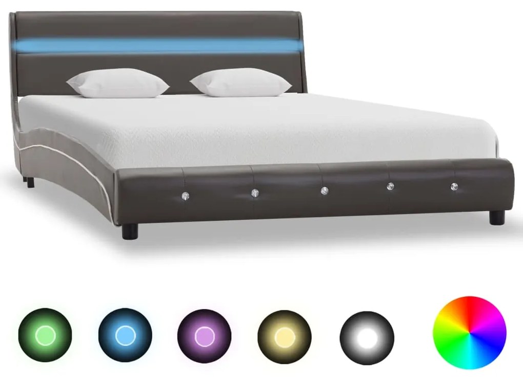 280338 vidaXL Estrutura de cama c/ LEDs 120x200 cm couro artificial cinzento