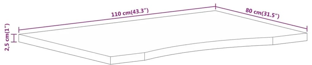 Tampo de mesa com curva 110x80x2,5 cm mangueira áspera maciça