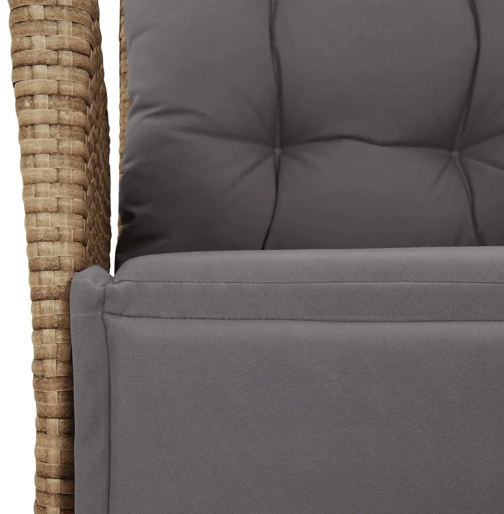 3 pcs conjunto de jantar p/ jardim com almofadões vime PE bege