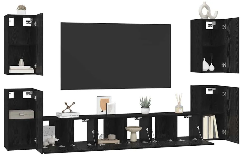 Conjunto de móvel de TV 7 pcs Carvalho preto Madeira processada
