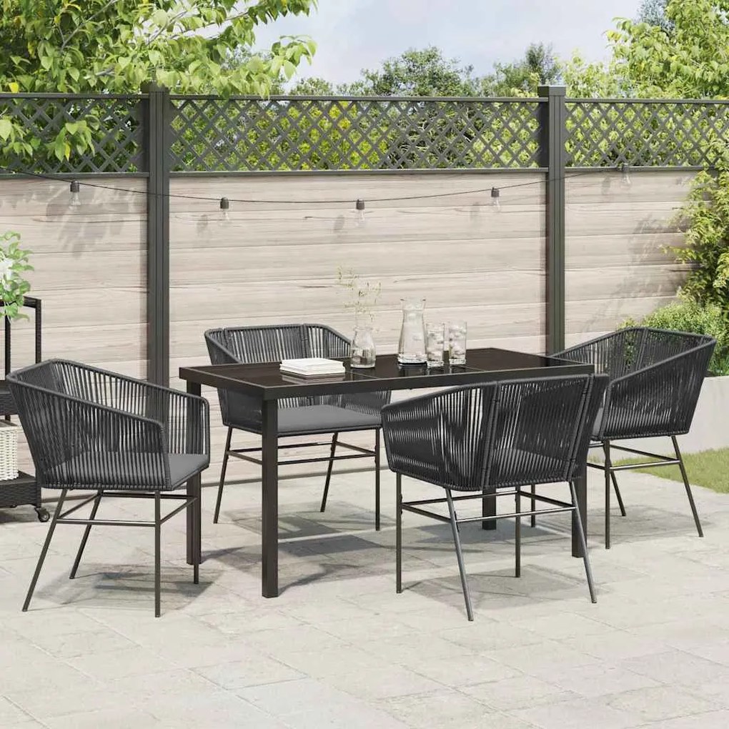 Conjunto de Jantar de Jardim 5 Peças com Almofadas Pretas de Poliratan
