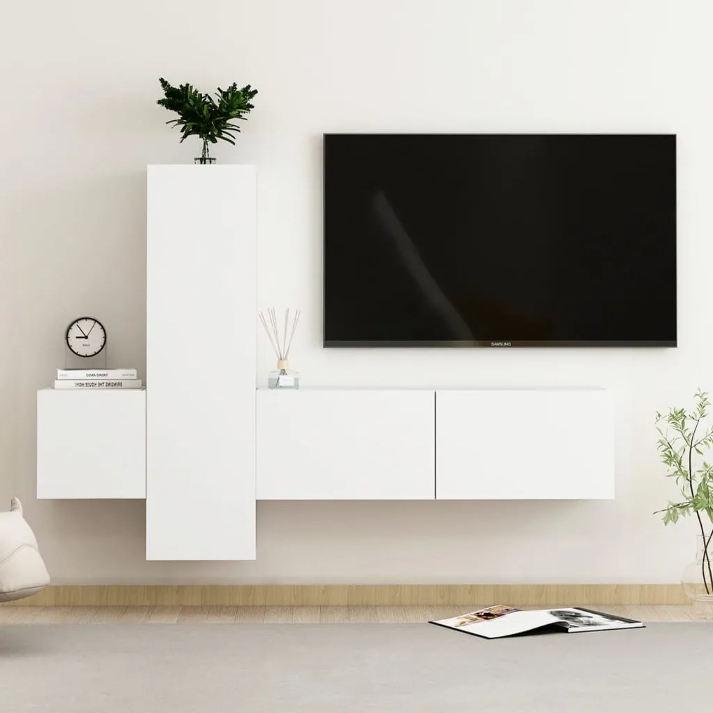 3078656 vidaXL 3 pcs conjunto de móveis de TV contraplacado branco