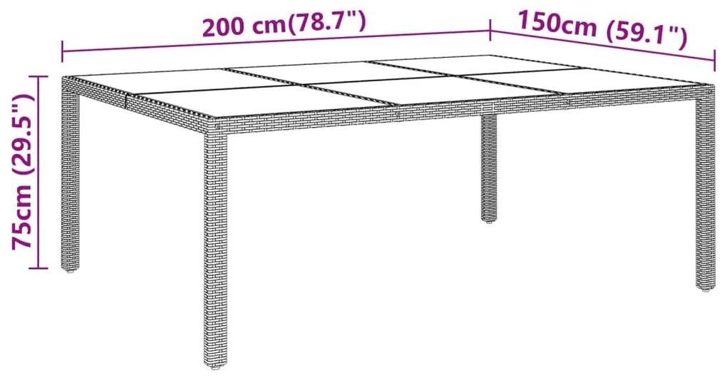 Mesa de jardim c/ tampo de vidro 200x150x75 cm vime castanho