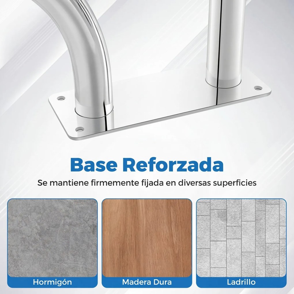 Corrimão de apoio para piscina em aço inoxidável, 119 x 79 cm, com capa antiderrapante e base de instalação rápida, para uso interior e exterior Prate