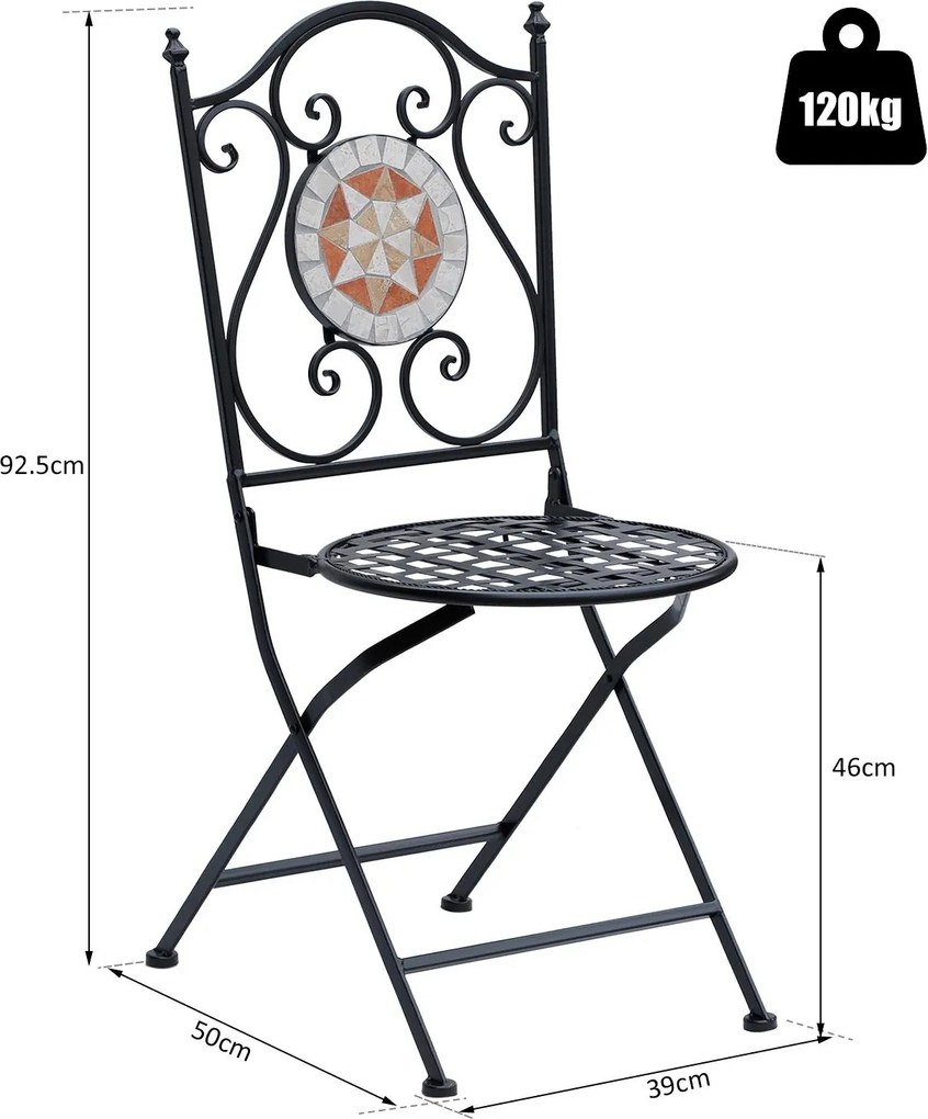 Conjunto de 2 Cadeiras Dobráveis de Jardim Cadeiras com Mosaico Carga Máxima 120 kg 50x40x94,5 cm Preto