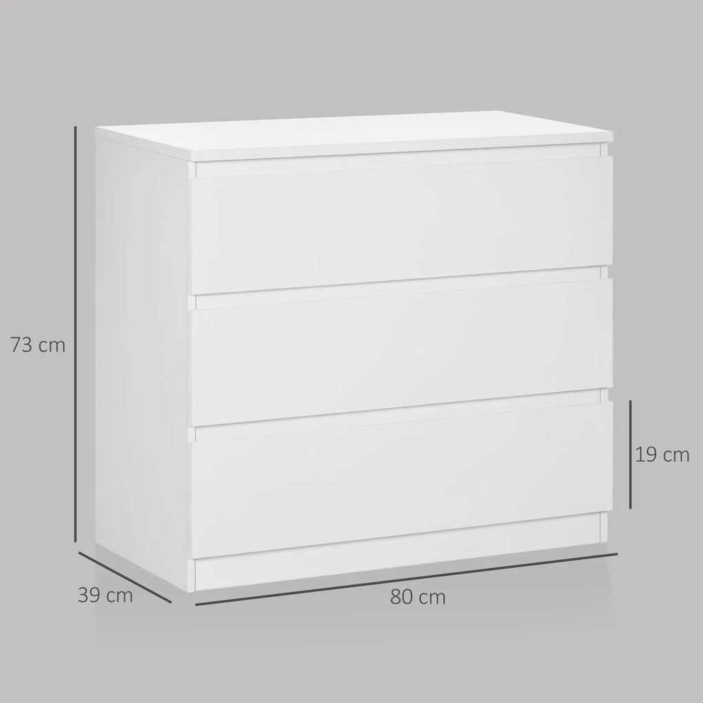 Cómoda com 3 gavetas 80 x 39 x 73 cm branco