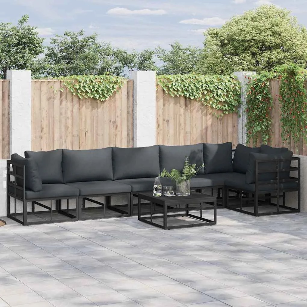 vidaXL Conjunto de Sofá de Jardim 6 pcs Preto 70 x 70 x 32 cm Alumínio