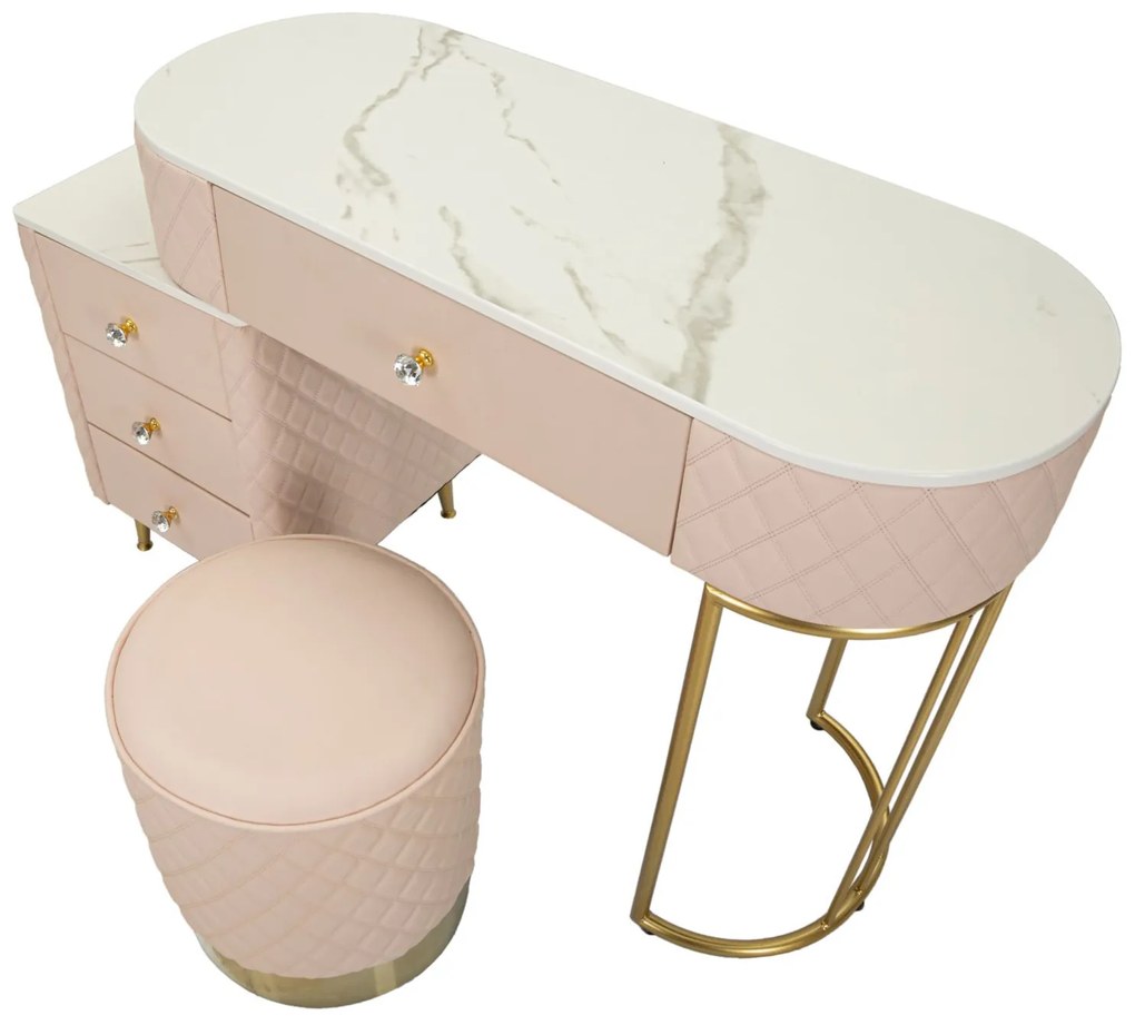 TOUCADOR SHARON COM BANCO 120X40X75 CM (TAMANHO DO BANCO Ø36X39) ROSA E DOURADO
