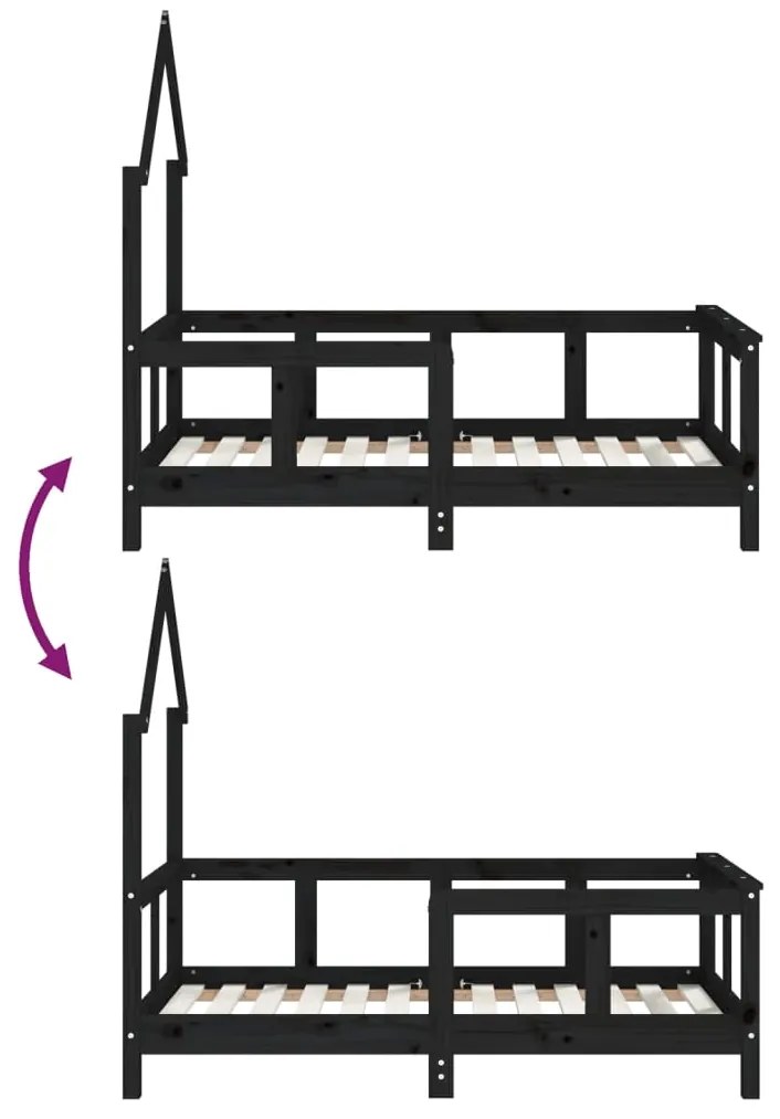 Estrutura de cama infantil 70x140 cm pinho maciço preto