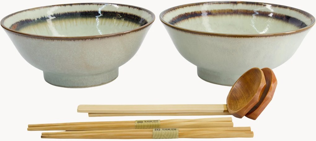 Conjunto de loiça para ramen em porcelana Wasabi, 2 pessoas, conjunto de 6