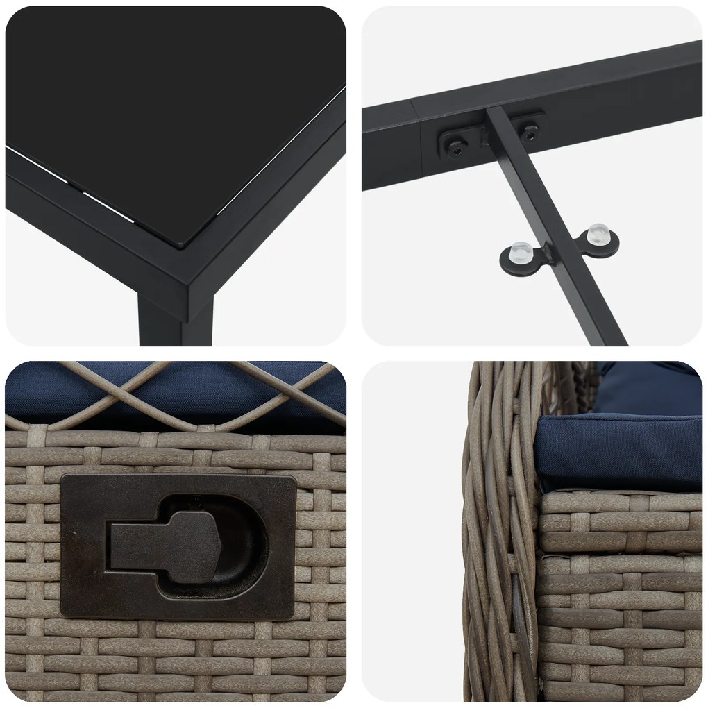 Conjunto de Jantar de Jardim 7 Peças Rattan PE Cinza